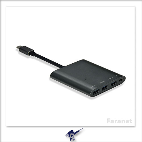 هاب 3 پورت USB 3.1 to Type C فرانت با پورت شارژ PD2.0